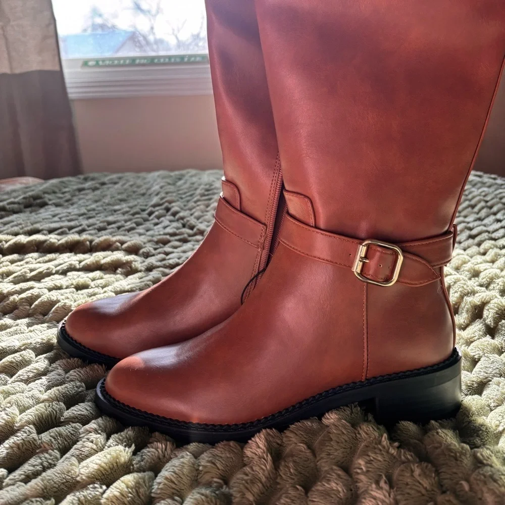 Elegant Brown Leather Knee-High Riding Boots